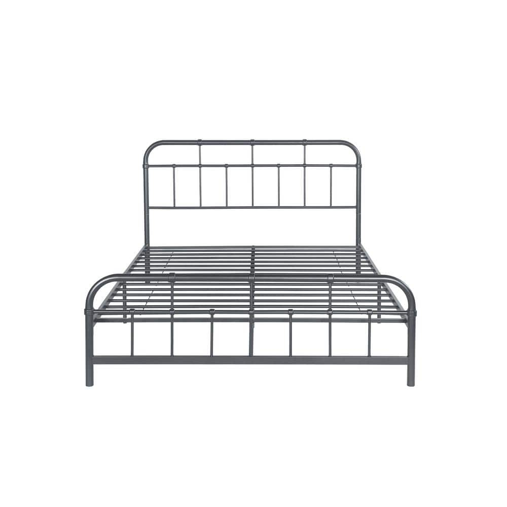 Noble House Khari Industrial Style Queen-Size Iron Minimal Bed Frame, Charcoal Gray