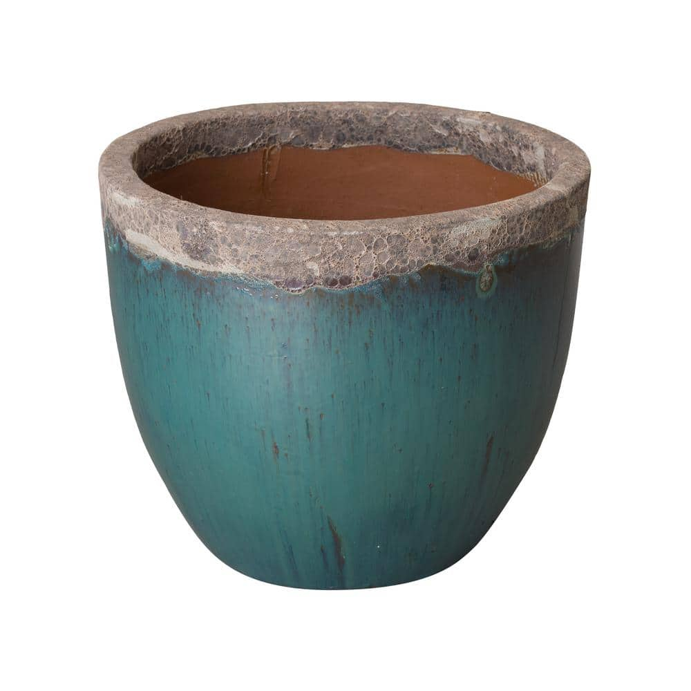 23 in. L x 20 in. H Reef/Teal Ceramic Round Planter with Drainage Hole