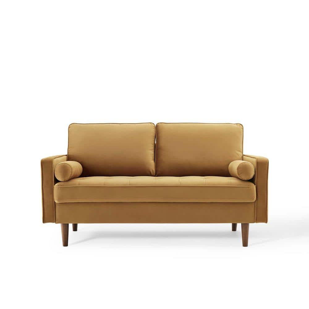 Modway Valour Modern Performance Velvet Loveseat in Cognac Brown/Walnut