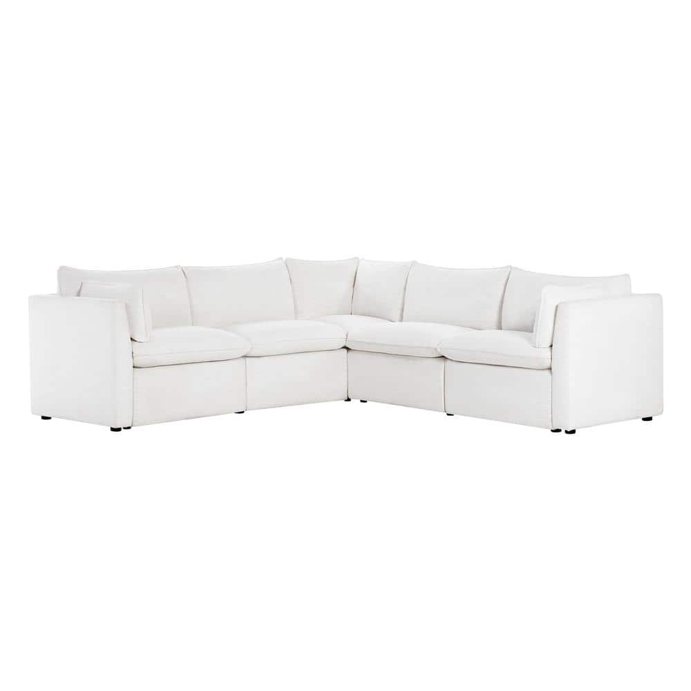 Nereidix 107 in. 5-Piece Fabric Modern Corner Modular Sofa Sectional Sofa in Cream with Arms for Living Room