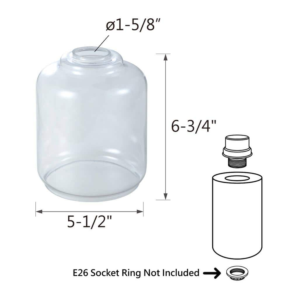 Aspen Creative 23656-60-1,Clear Glass Shade For Lighting Fixture.Size:5-1/2"D x 6-3/4"H,Center Hole:42mm.