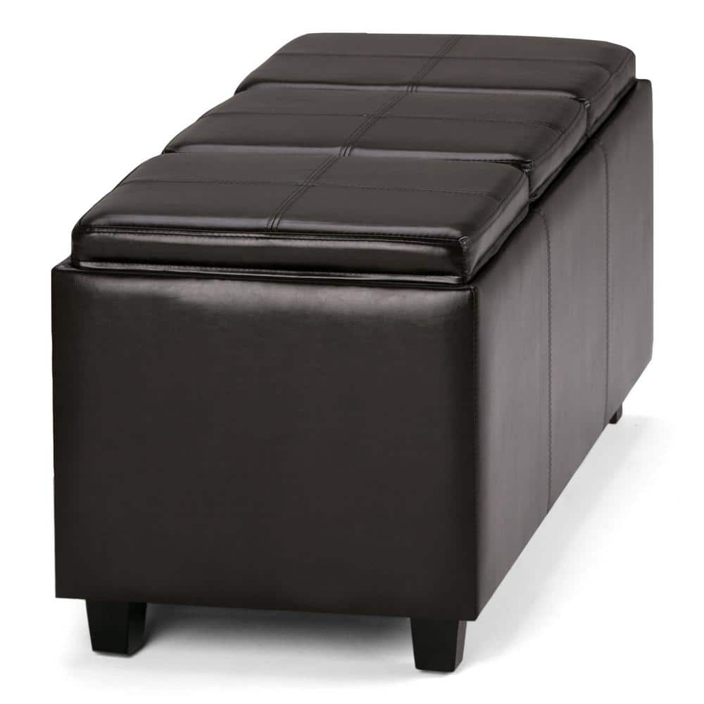 Simpli Home Avalon Extra Large Storage Ottoman with 3 Serving Trays