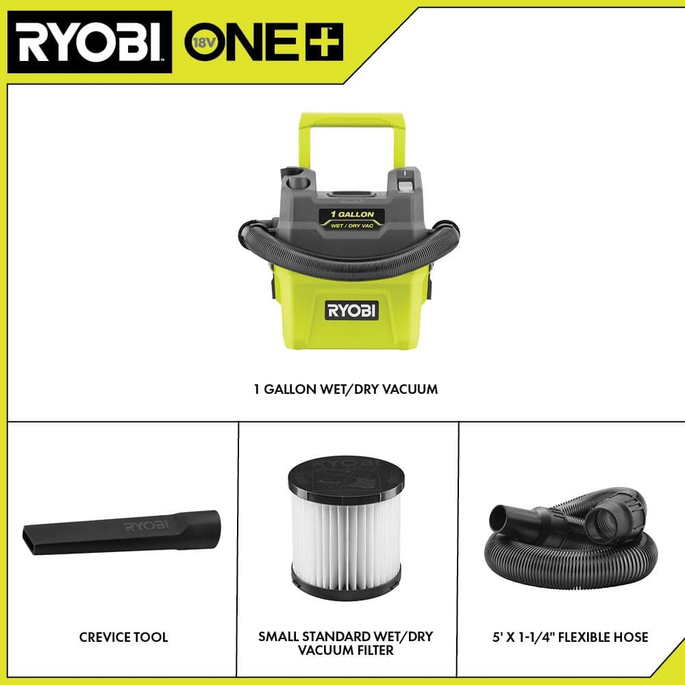 RYOBI 18V ONE+, 1 Gallon, Cordless, Wet/Dry Vacuum Cleaner