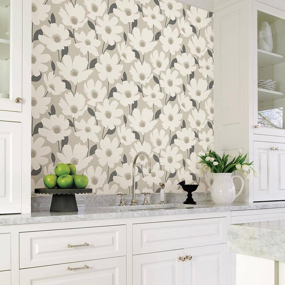 Brewster Astera Beige Floral Wallpaper