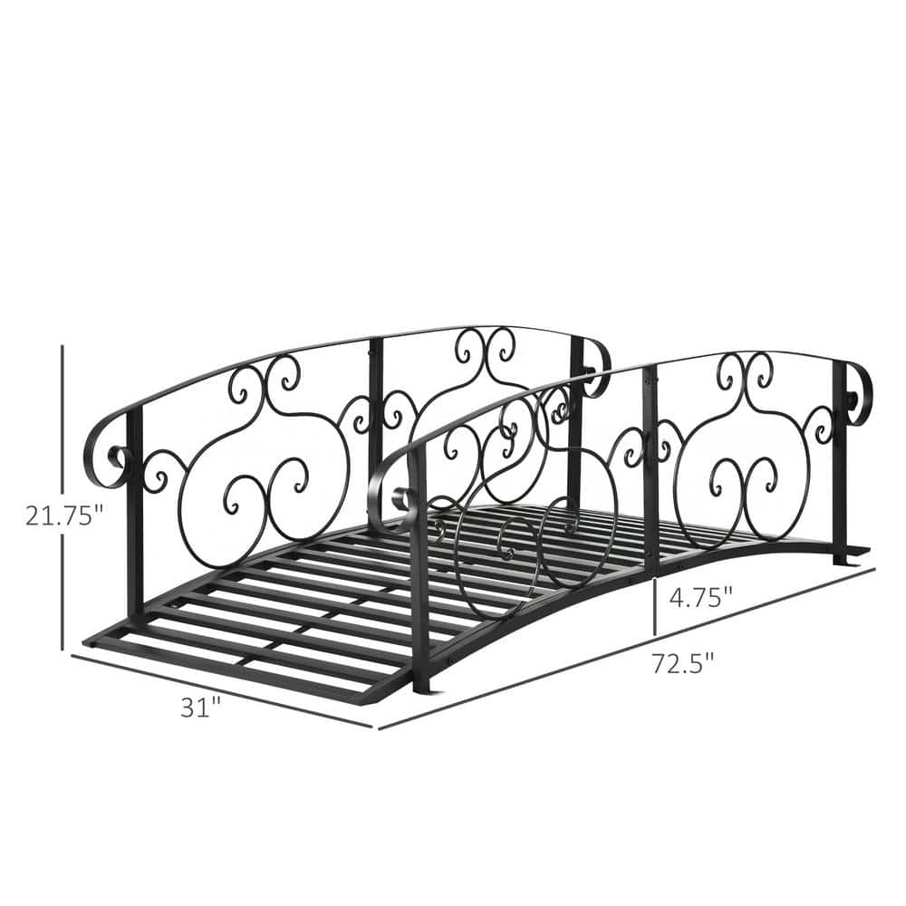 CoSoTower 6' Metal Arch Backyard Garden Bridge, Safety Siderails, Arc Footbridge for Backyard Creek, Stream, Pond, Black