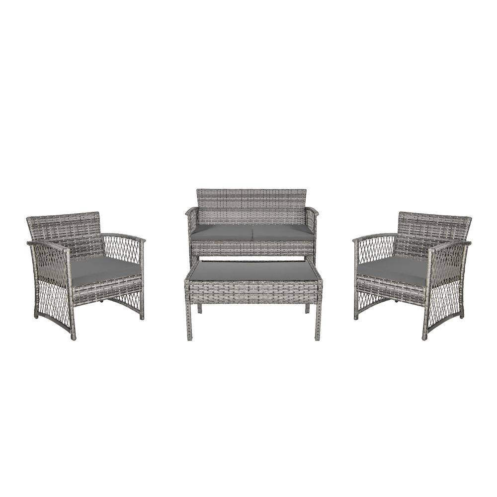 4-Piece Outdoor Patio Conversation Set, Gray/Gray