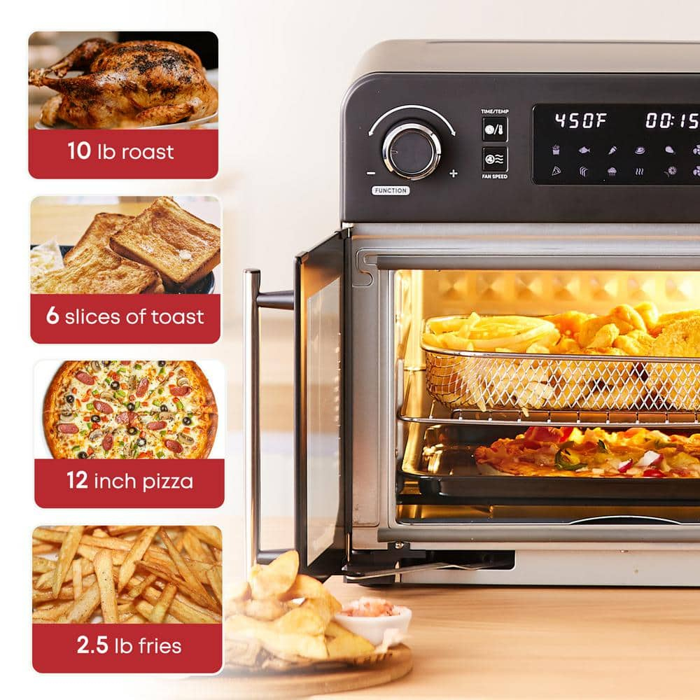 Elite Cuisine EAF9202 Programmable 23L French Door Air Fryer Oven with 10 Menu Functions, and Interior Light, Black