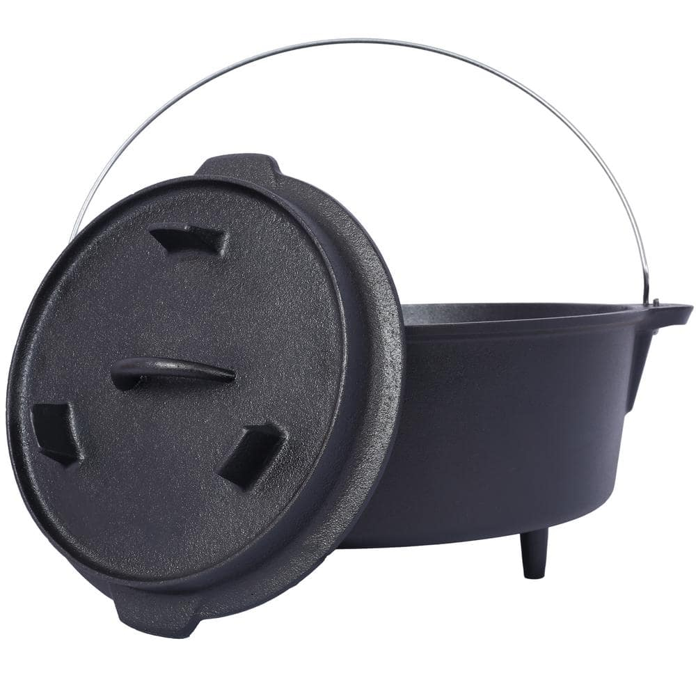Tcbosik 12 Quart Cast Iron Dutch Oven with Lid & Lid Lifter for Indoor & Outdoor Cooking, Black
