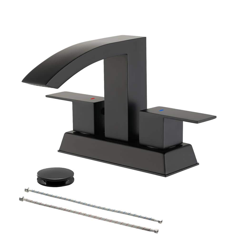 Matt Black Bathroom Sink Faucet 4 inch Bathroom Faucets for Sink 2-Handle Faucet with Pop-up Drain Vanity Faucet Modern