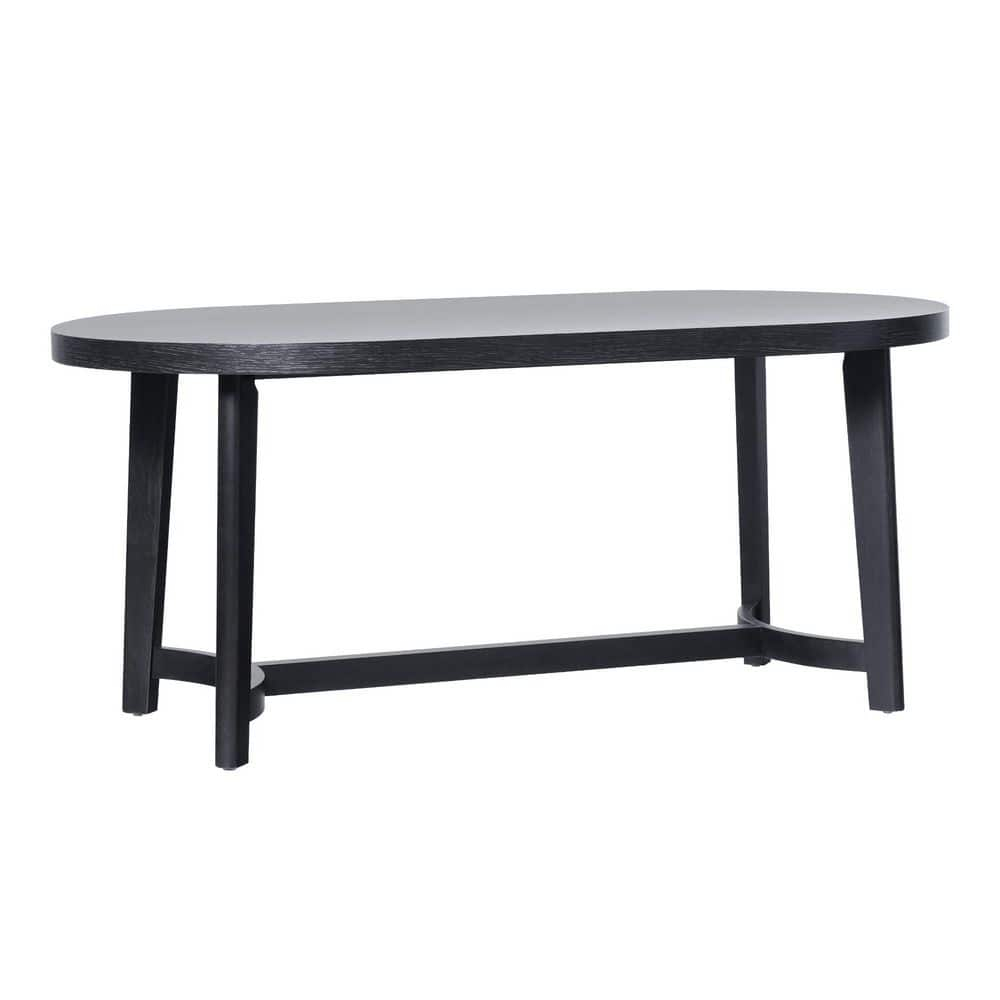 Walker Edison Modern Farmhouse Rustic Solid Oak Wood Oval Dining Table for 6 - Black Oak