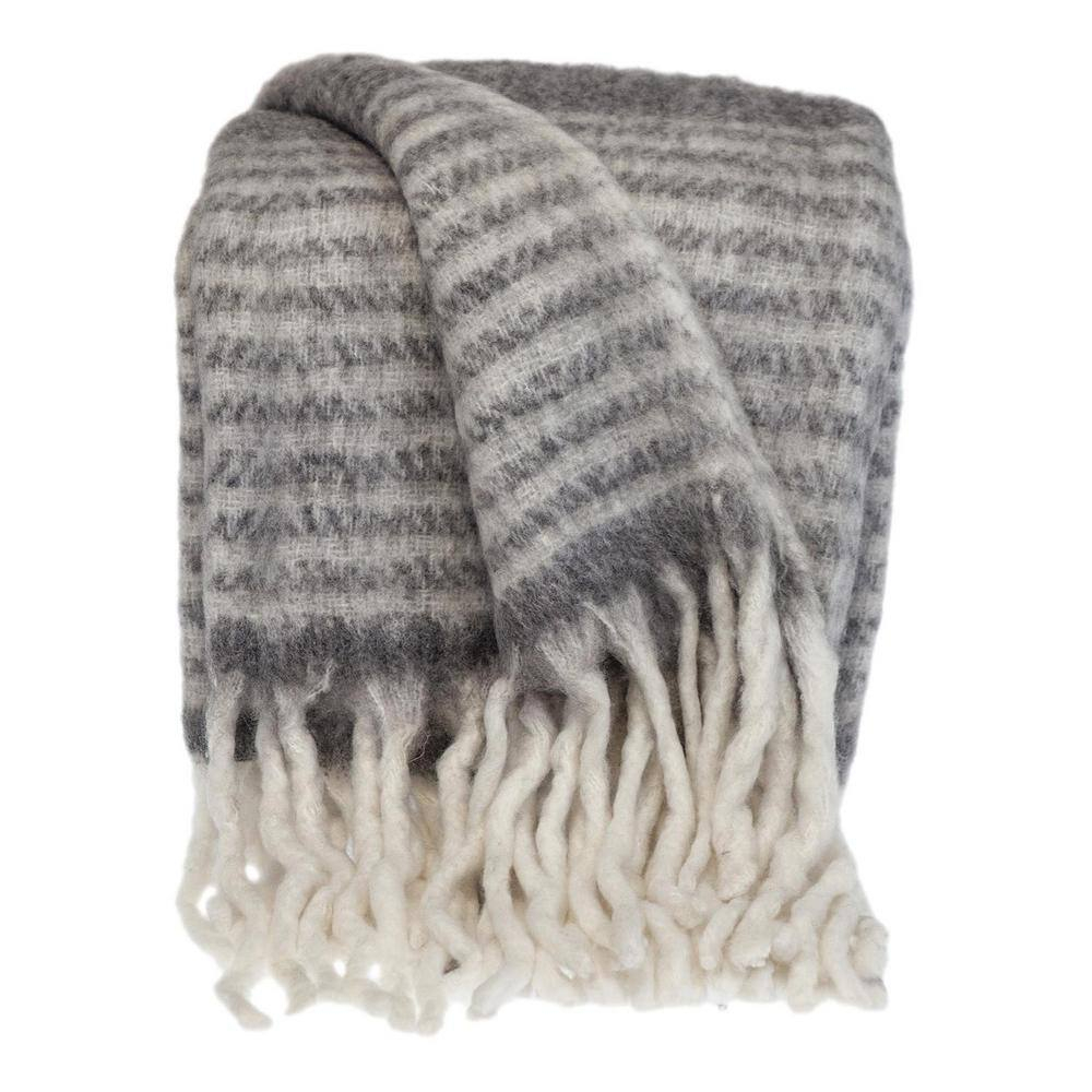 Parkland Collection THRE21681 Nagar Transitional Woven Handloom Throw Blanket, Gray & White