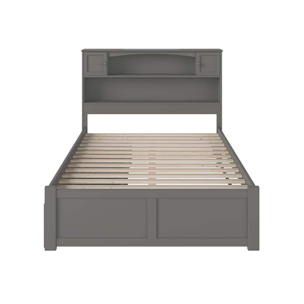 Newport Platform Bed with Flat Panel Foot Board and 2 Urban Bed Drawers, Full, Gray