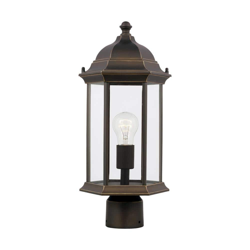 Antique Bronze Outdoor Post Lantern with Clear Glass Shade