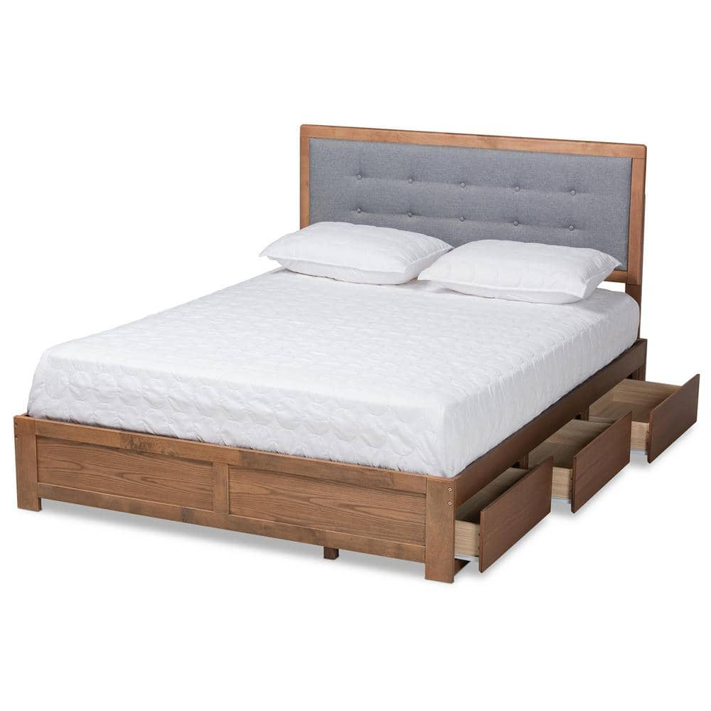 Baxton Studio Lene Walnut Finished Wood King Size 3-Drawer Bed