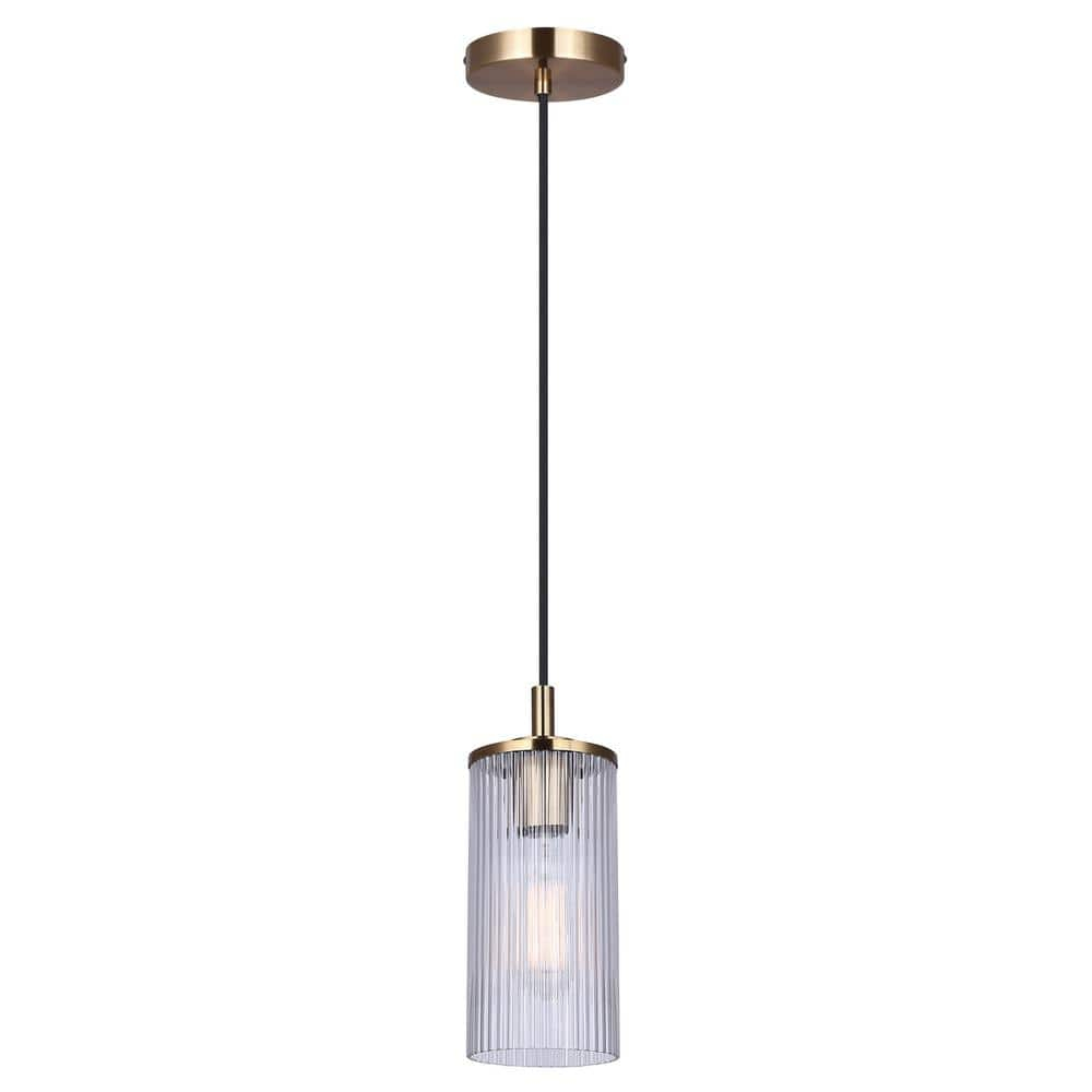 KINSLEA 1-Light Cord Pendant, Gold Finish, Frosted Ribbed Shade, Adjustable Height, Modern Minimalist Hanging Light for Kitchen Island & Dining Room