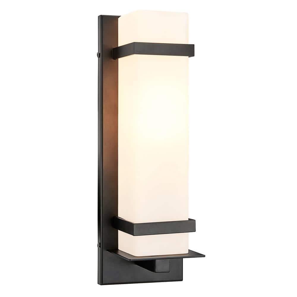 Davis 1-Light Indoor/Outdoor ADA Compliant Wall Light with White Opal Glass, Wet Rated for Porch, Patio, and Entryway – Design House, 588590-BLK
