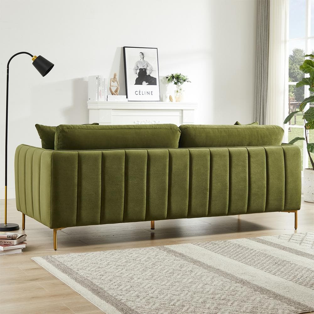 Donaldson Mid Century Modern Living Room Olive Green Velvet Sofa
