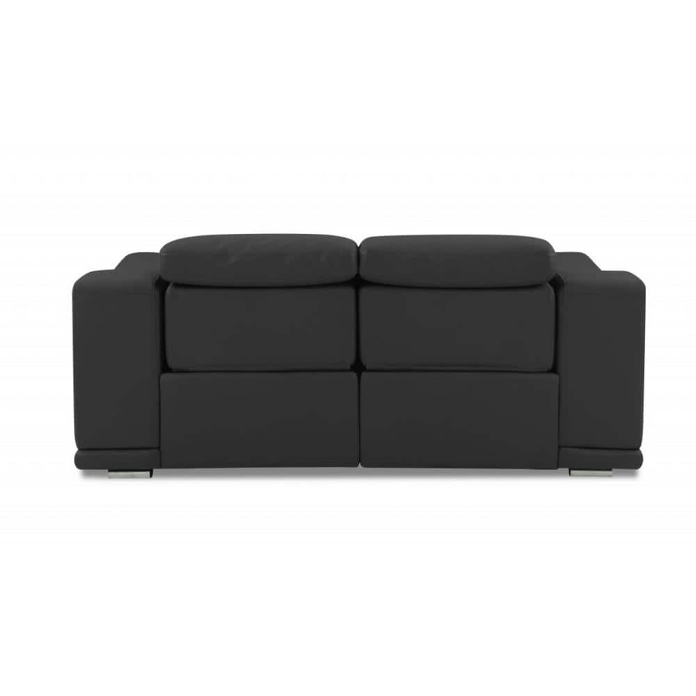 72" Dark Gray Italian Leather Reclining  Love Seat With Storage