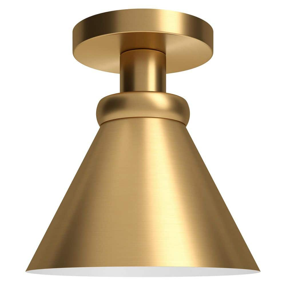 Evelyn&Zoe Zeno 8.63" Semi Flush Mount with Metal Shade in Brushed Brass/Brushed Brass