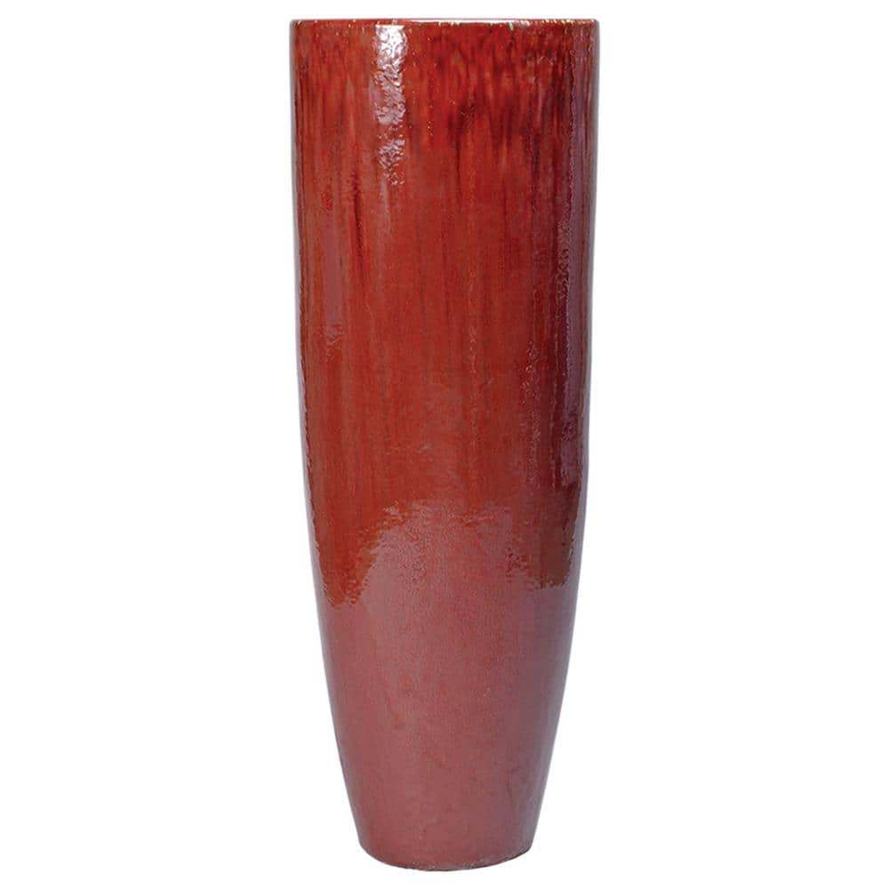 Emissary 54" Tall Glossy Red Glazed Ceramic Outdoor Planter