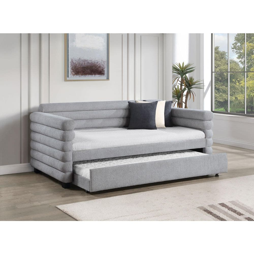 Coaster Patricia Boucle Fabric Upholstered Twin Day Bed with Trundle Gray