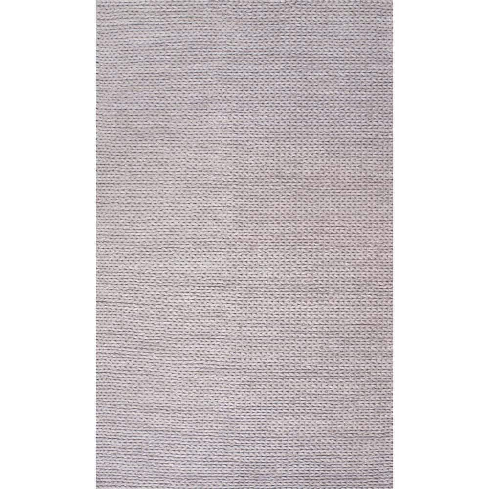 nuLOOM Penelope Braided Wool Light Gray 9' x 12' Farmhouse Area Rug