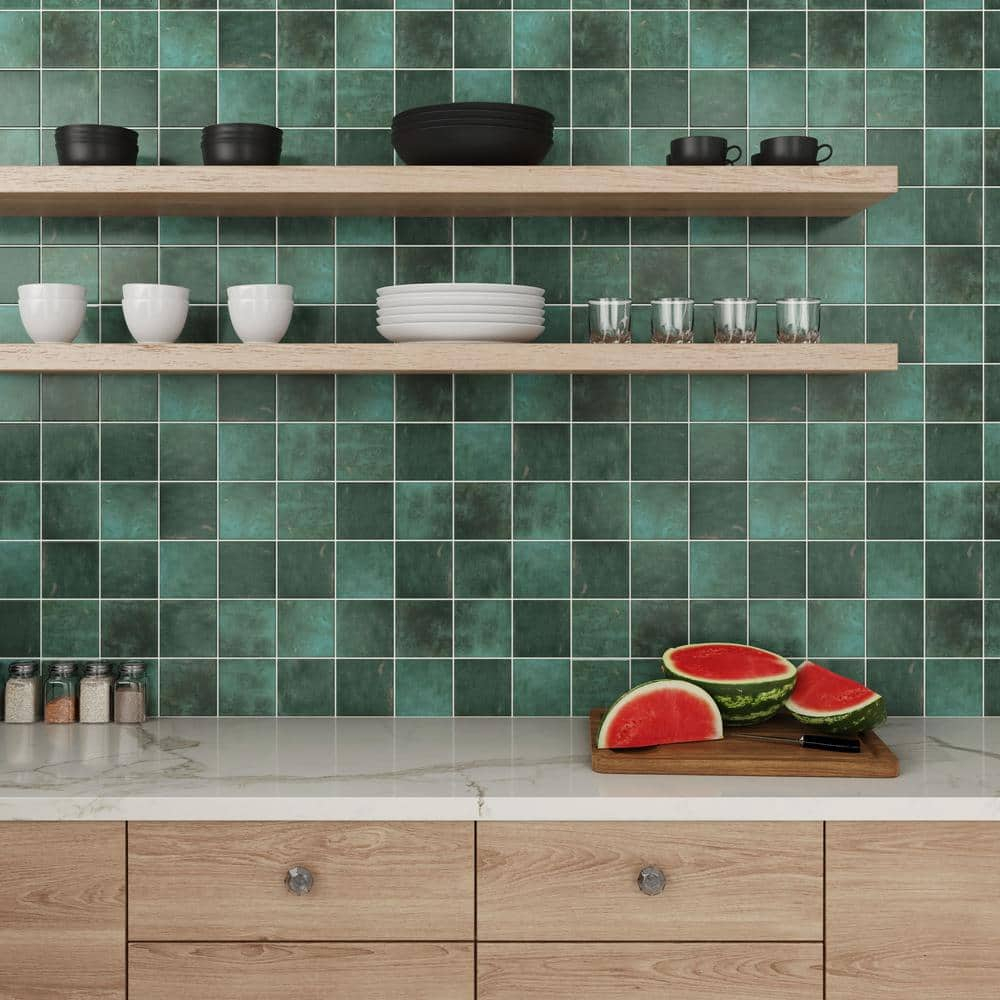 Bedrosians Cloe Square Gloss Ceramic Tile 5 x 5, Green (10.83 sq. ft./Case)