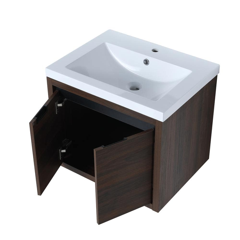 24 inch Bathroom Vanity with White Resin Top and Basin California  Walnut