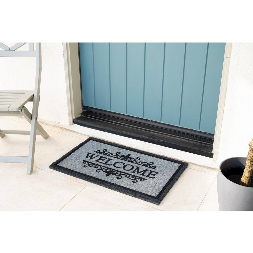 Gray and Black Coir Vinyl Backing Outdoor Welcome Mat