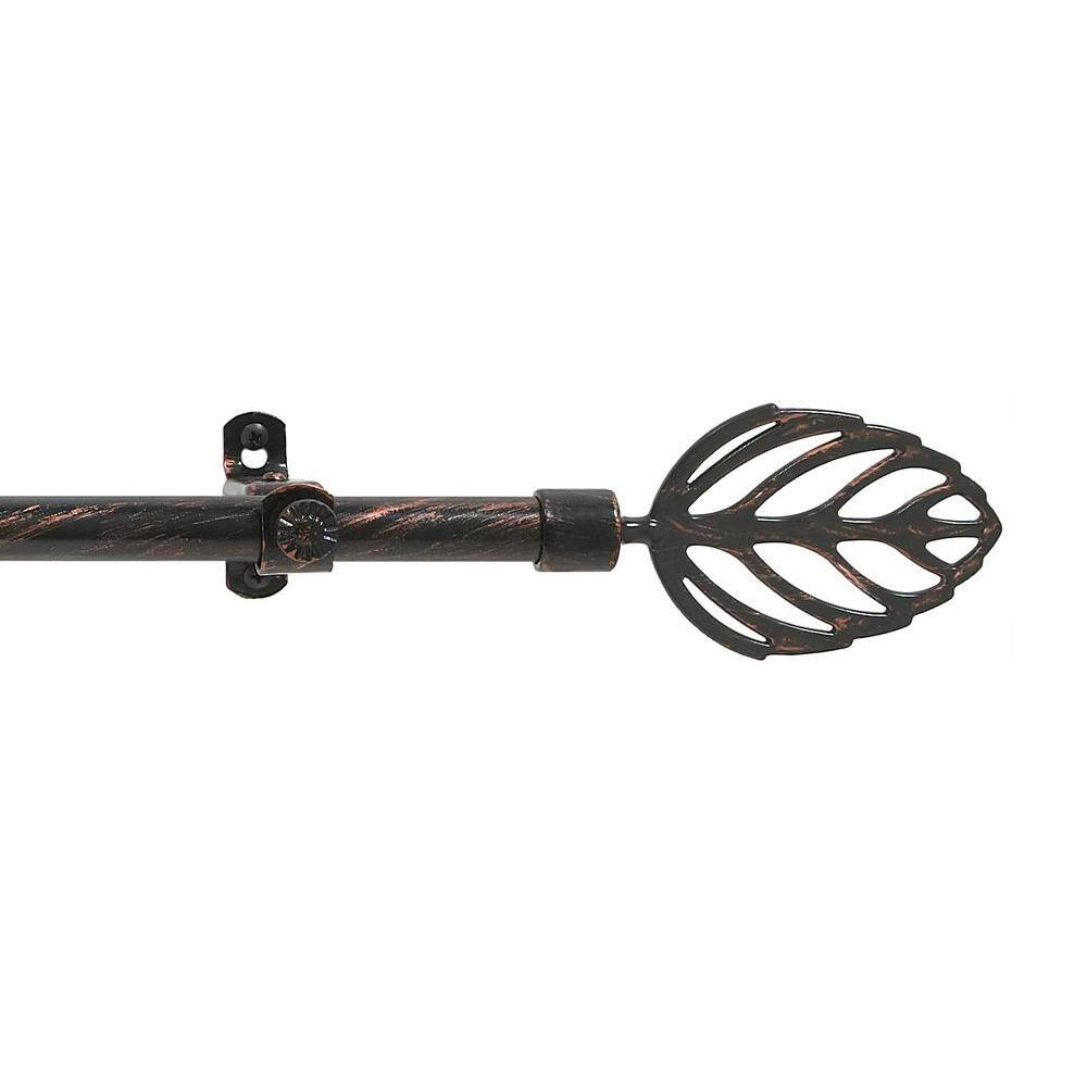 Achim Decorative Rods: Metallo Leaf Black Copper Curtain Rod with Metal Leaf Finials - Adjustable Size: 28" x 48"