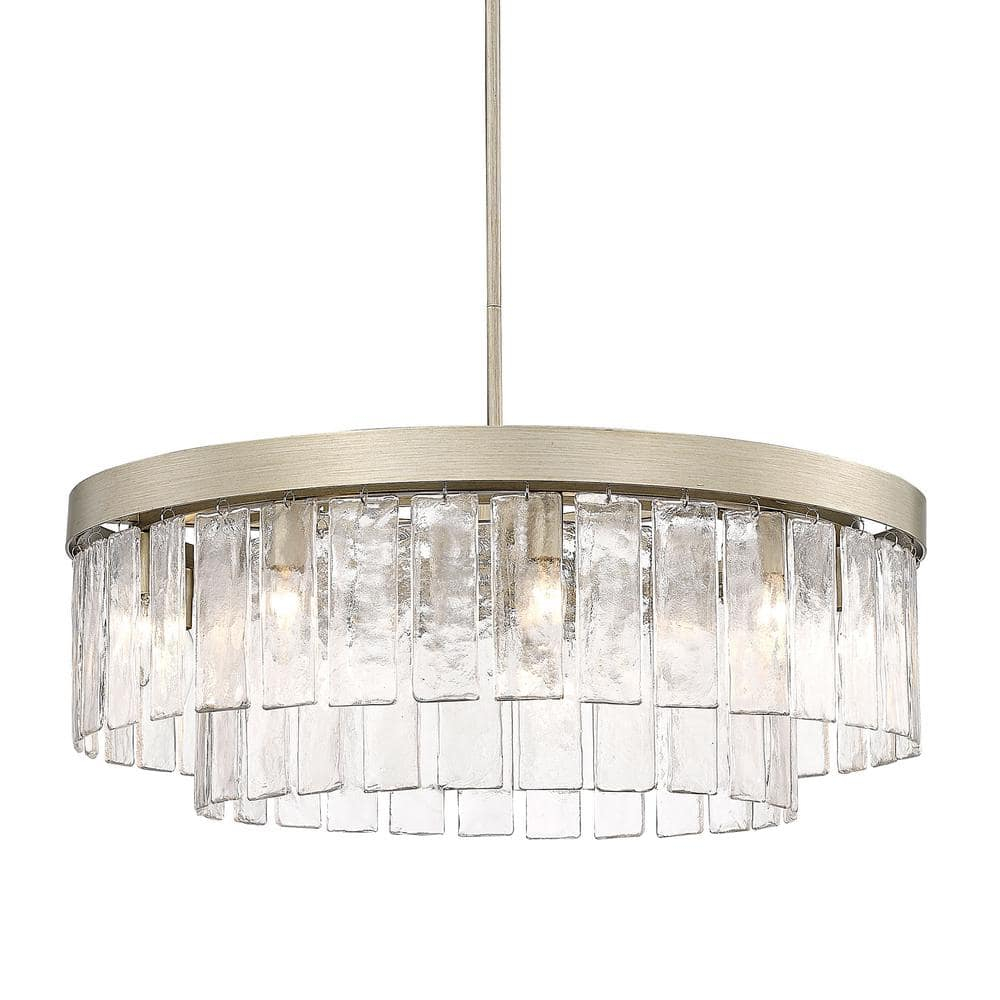 Golden Lighting Ciara 9-Light Chandelier in White Gold with Hammered Water Glass