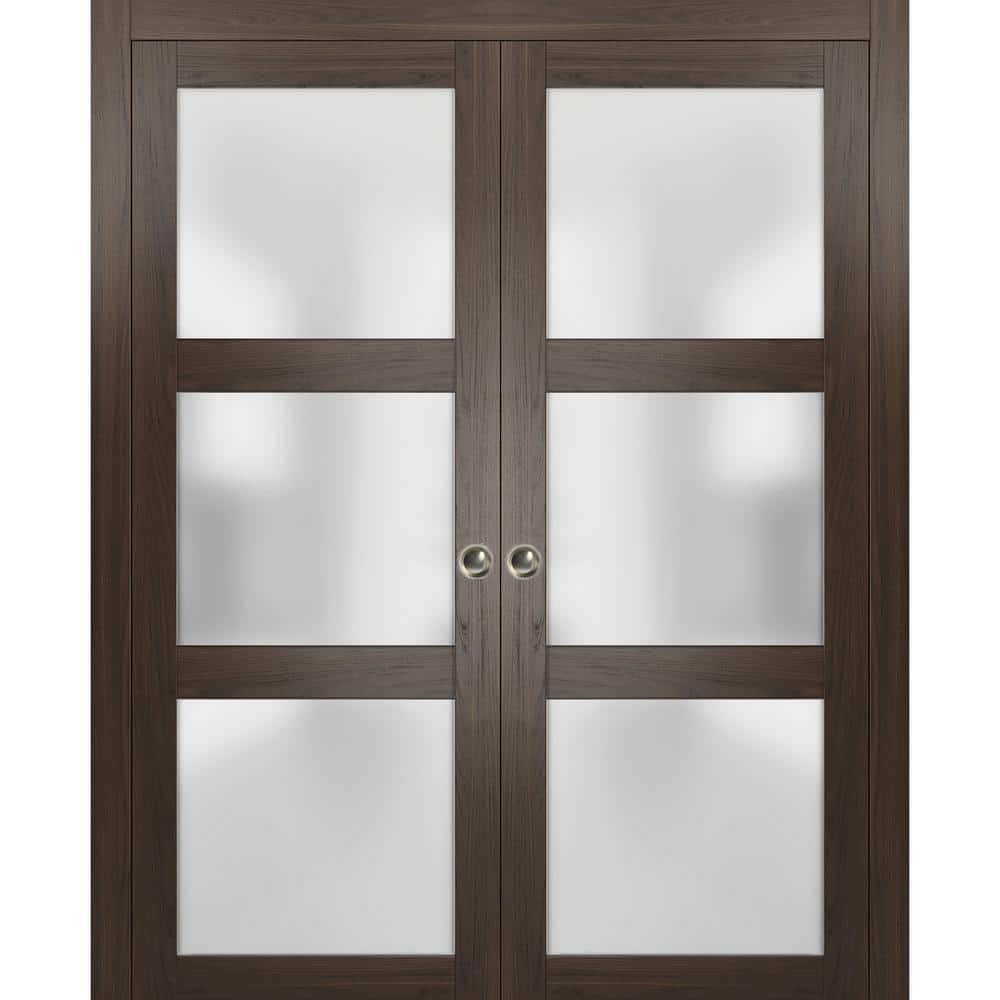 56 in. x 84 in. Chocolate Ash Solid Wood Double Pocket Door