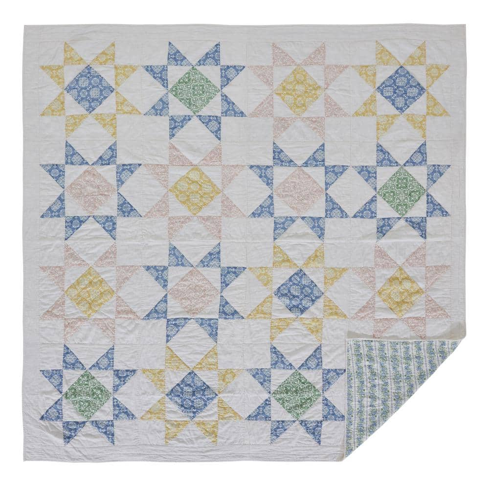 VHC Brands Jolie, Farmhouse Quilt Reversible, Patchwork, Queen, Blue & Green, 90x90