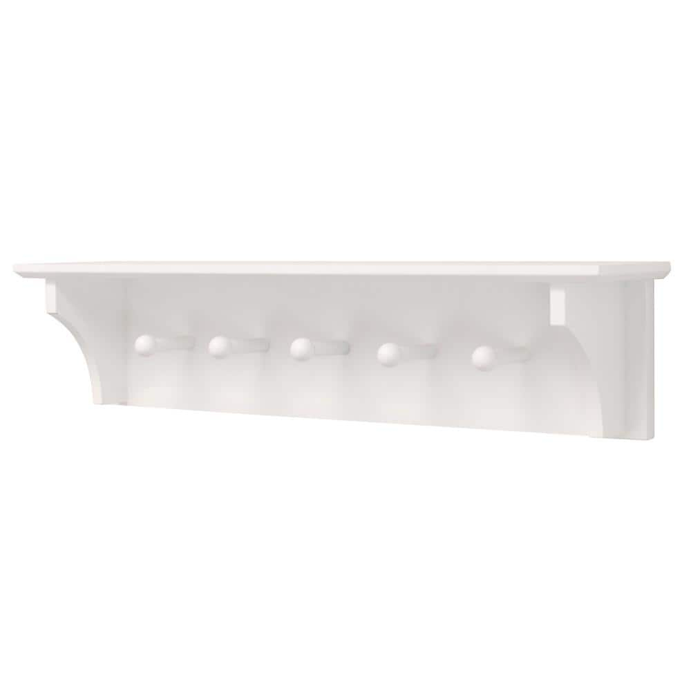 Kiera Grace Foster Floating Shelves Modern Wall Mounted Hanging Shelf Coat Rack with 5 Pegs, Office, 24", White, 1Pack, 24 x 4.5 x 5.5 inches