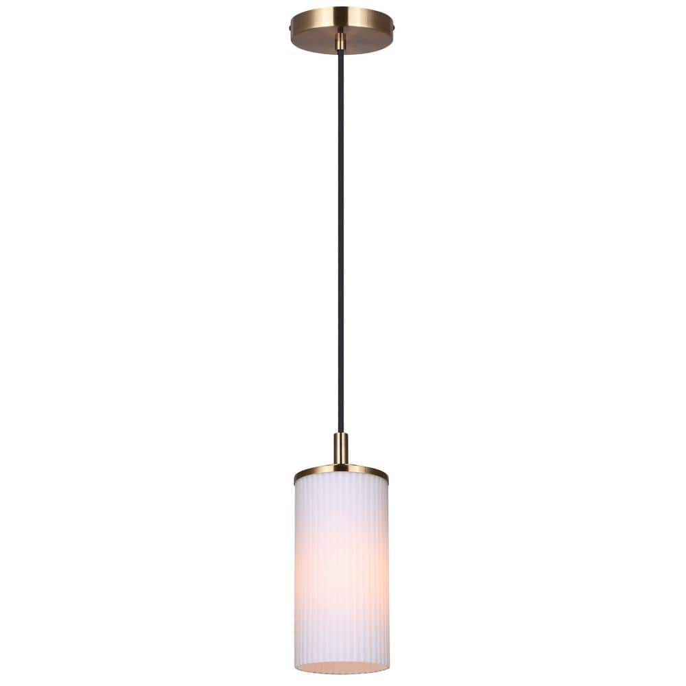 KINSLEA 1-Light Cord Pendant, Gold Finish, Frosted Ribbed Shade, Adjustable Height, Modern Minimalist Hanging Light for Kitchen Island & Dining Room