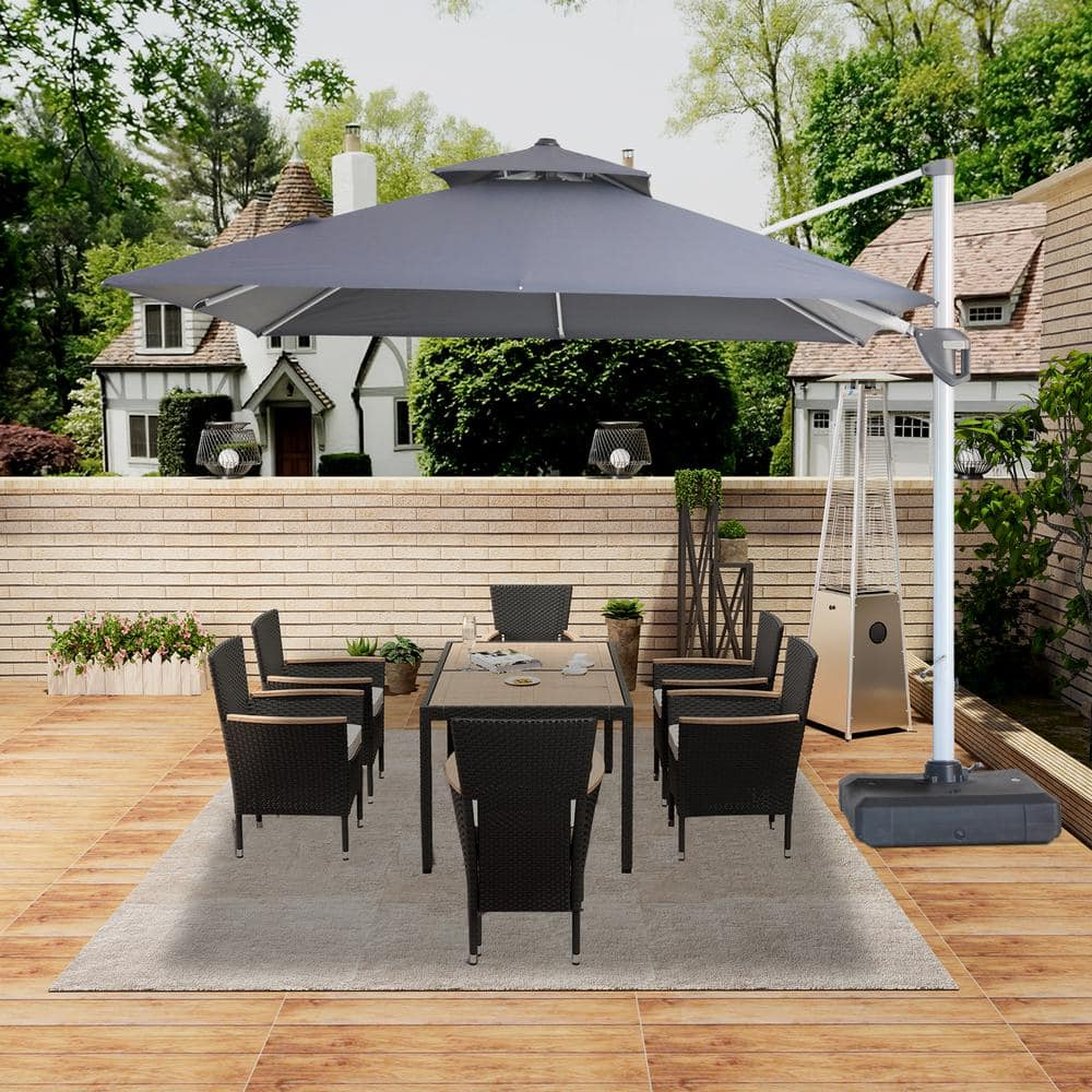 10 ft. Octagon Cantilever Patio Umbrellas Adjustable 5 Angle Outdoor Umbrella Grey Square with base