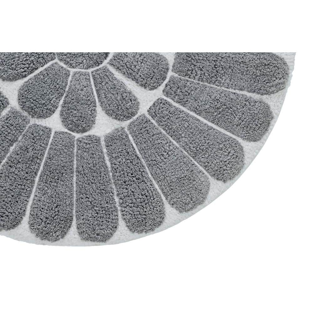 Bursting Flower 2 Pc Bath Rug Set -WHITE AND PEWTER (30" ROUND & 24" ROUND)