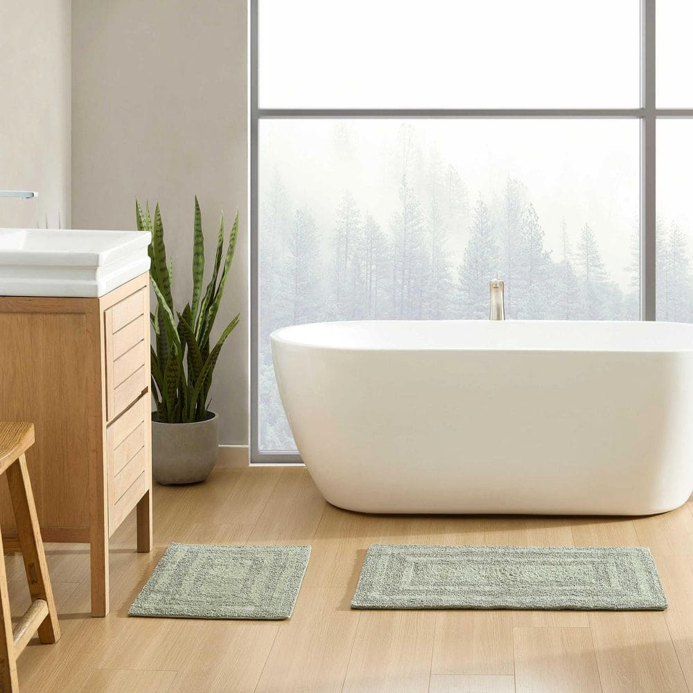 Logan Olive Green Cotton Reversible 2-Piece Bath Rug Set