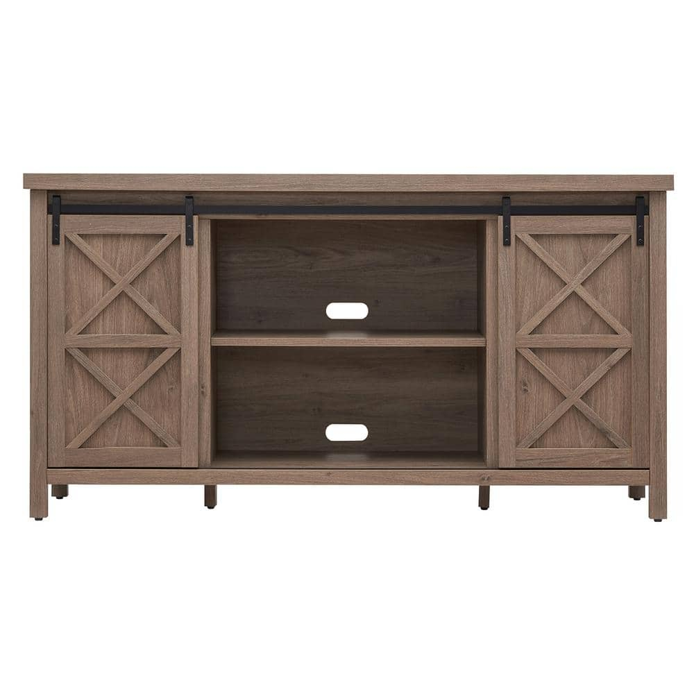 Evelyn&Zoe Elmwood Rectangular TV Stand for TV's up to 65", Antiqued Gray Oak