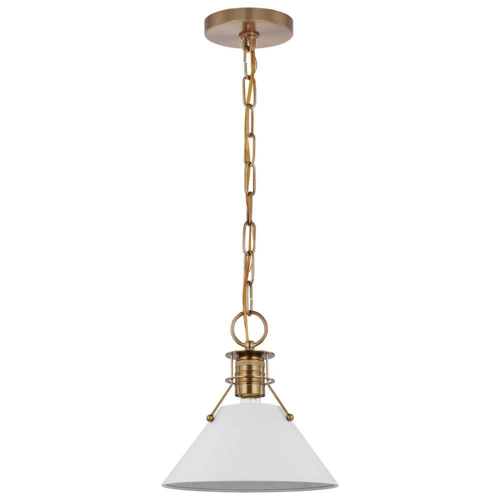 Outpost Matte White & Burnished Brass 9.75" Pendant Light