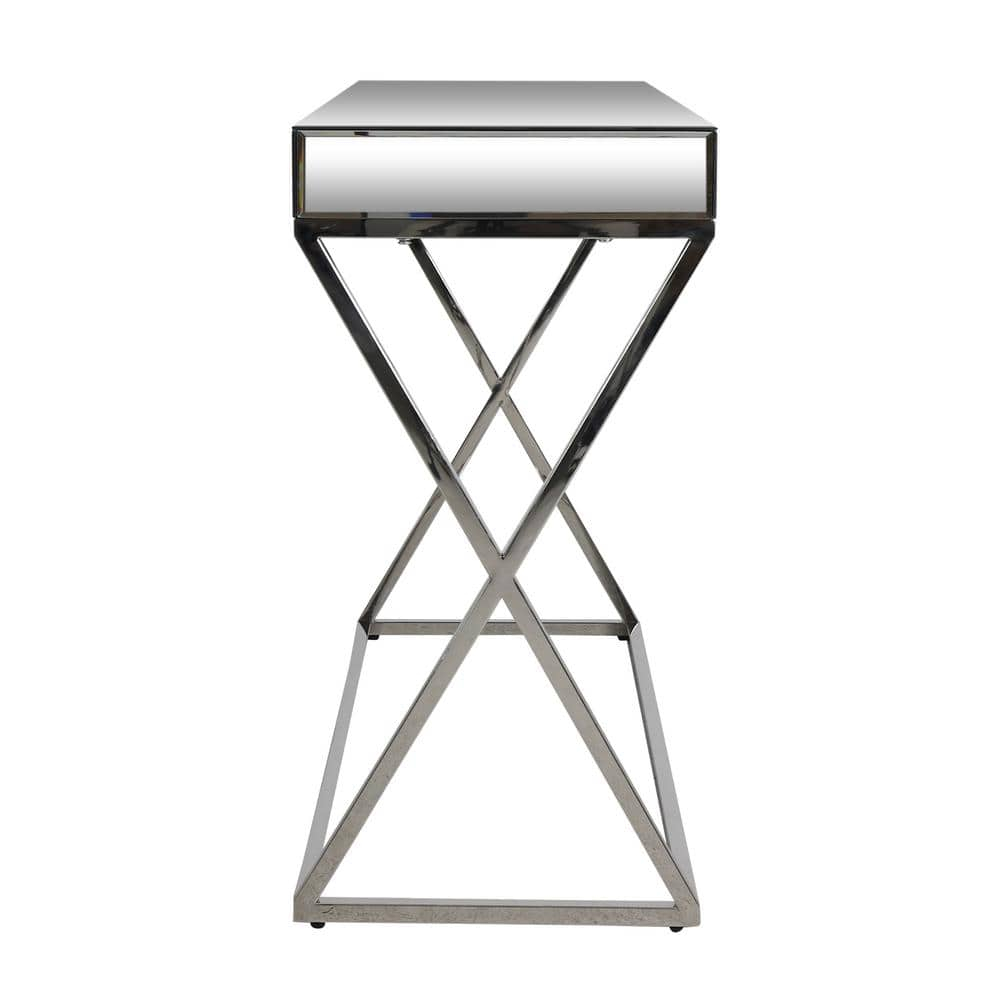 Noble House Govan Modern Glass and Metal Console Table, Silver