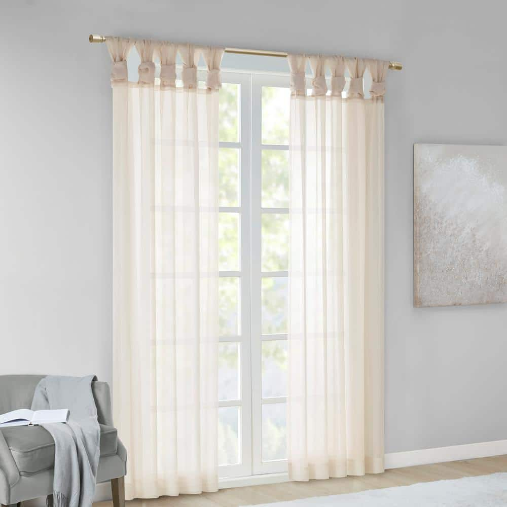 Ivory Sheer Tab Top Ground Length Polyester Drapes