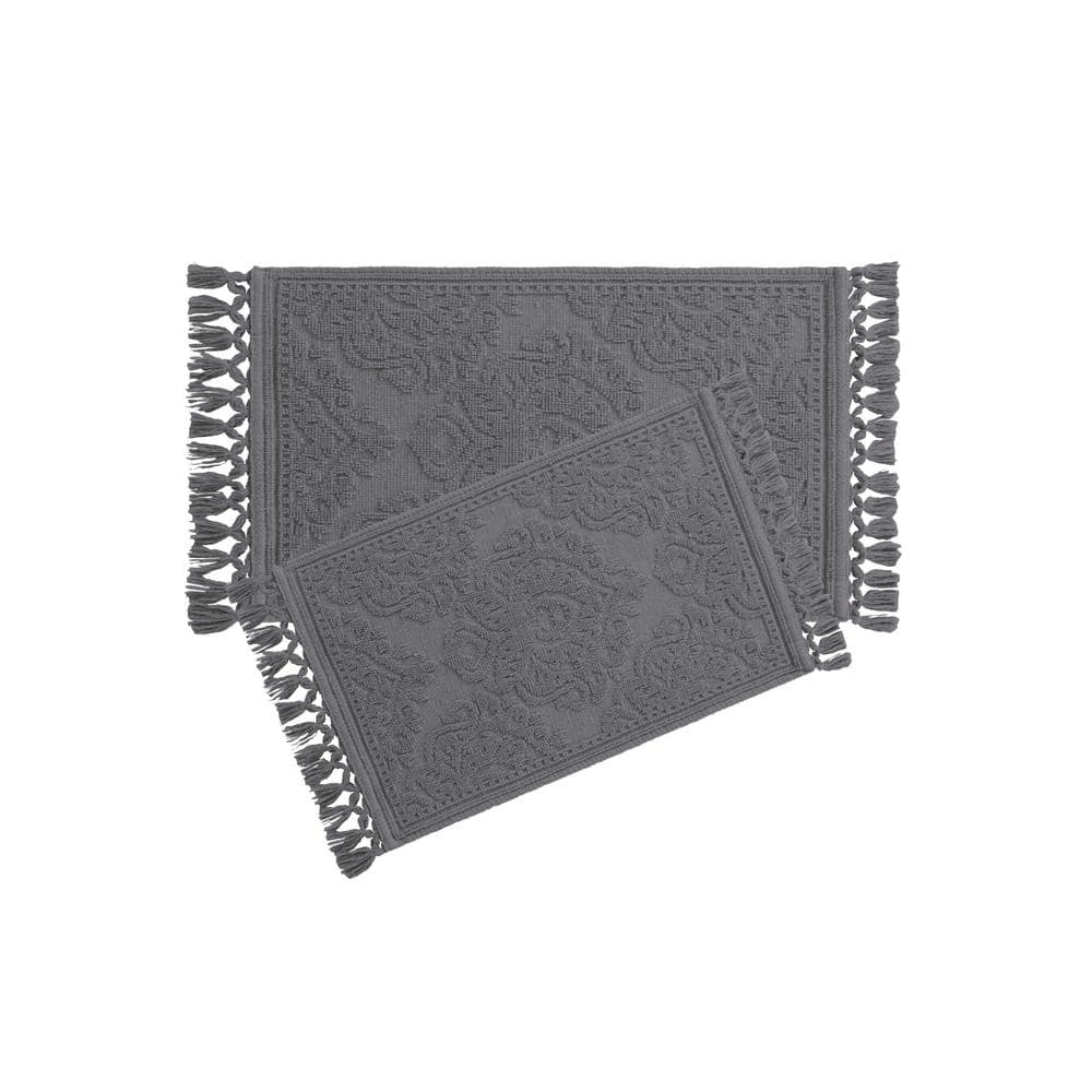 Jean Pierre Ricardo Cotton Fringe 2-Piece Bath Rug Set, Dark Grey