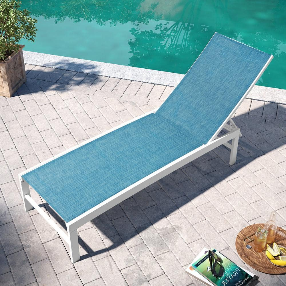 Pellebant  Outdoor Aluminum Patio Chaise Lounge Chair Adjustable - N/A Blue