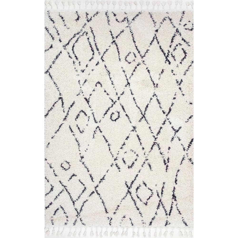 Nieves Moroccan Diamond Tassel Off-White 8 ft. x 10 ft. Area Rug