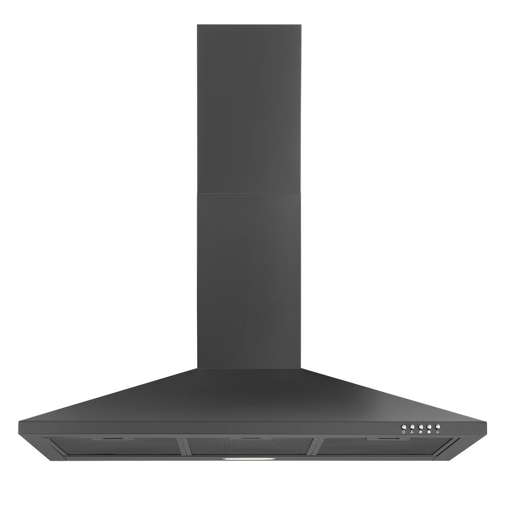 36 Inch Black Range Hood, 450 CFM Stainless Steel Wall Mount Kitchen Hood with Ducted Ductless Convertible, Button Control Over Stove Vent Hood with 3 Speed Noiseless Fan, LED Light (450CFM)