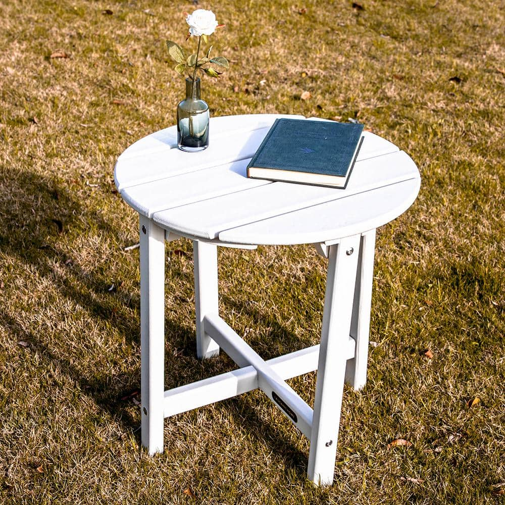 White Round Plastic Outdoor Adirondack Side Table