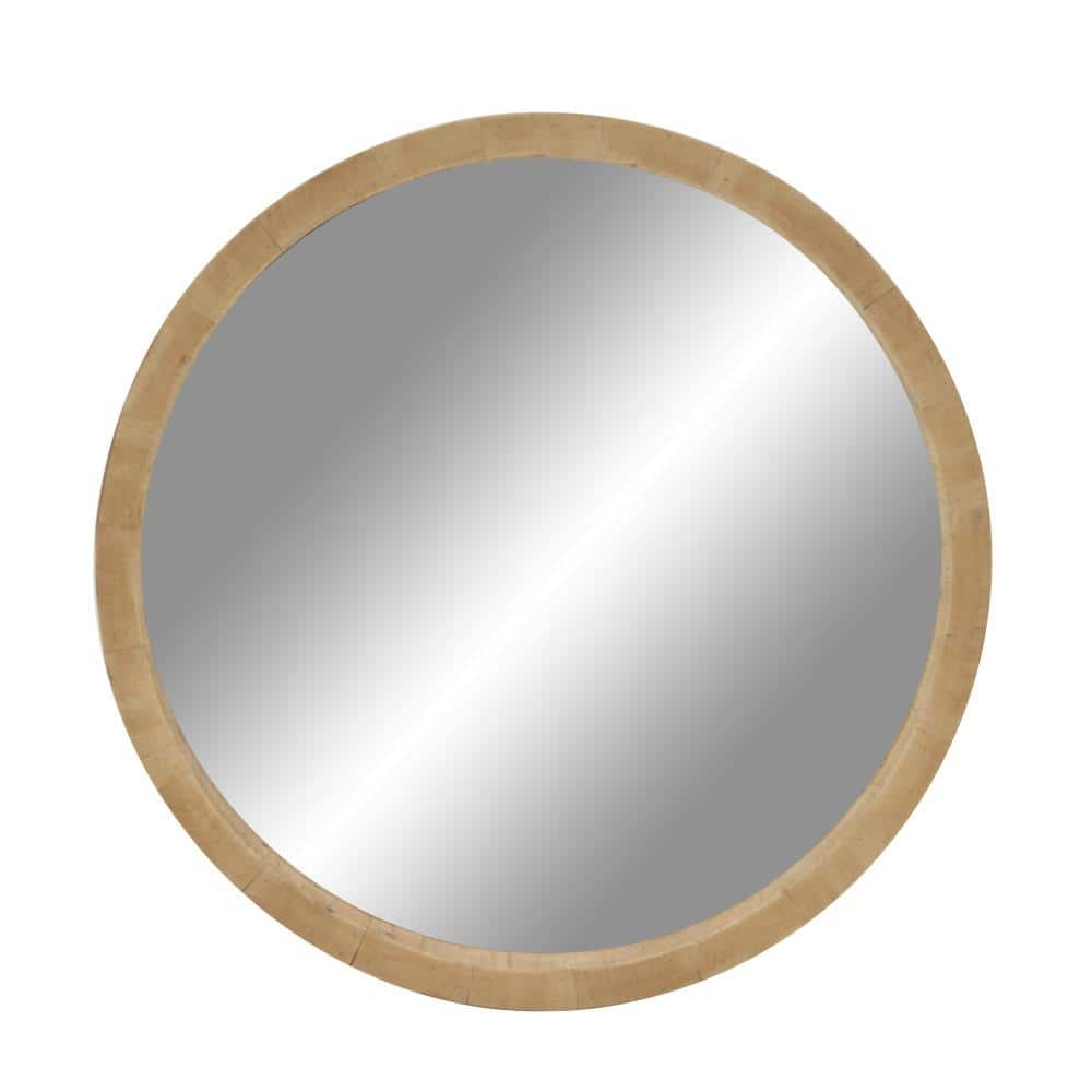DecMode 32" x 32" Brown Minimalistic Wall Mirror with Natural Wood Grains