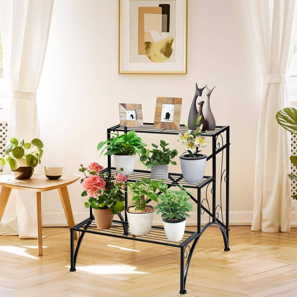 Topbuy Metal 3-Tier Plant Stand Flower Pot Plant Shelves Flower Pot Organizer Rack Suitable for Indoor & Outdoor