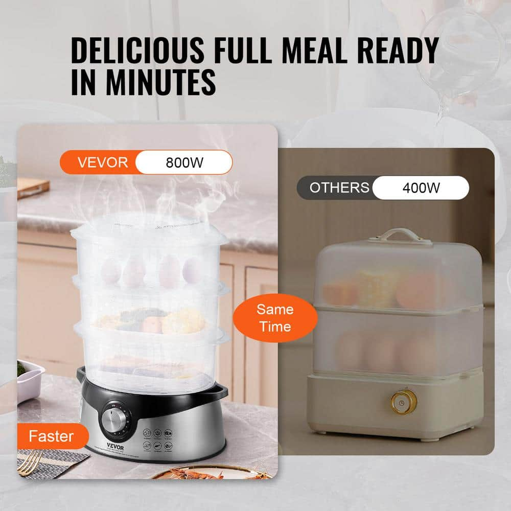 Black 9.5 Qt Electric Food Steamer with 3 Stackable Trays